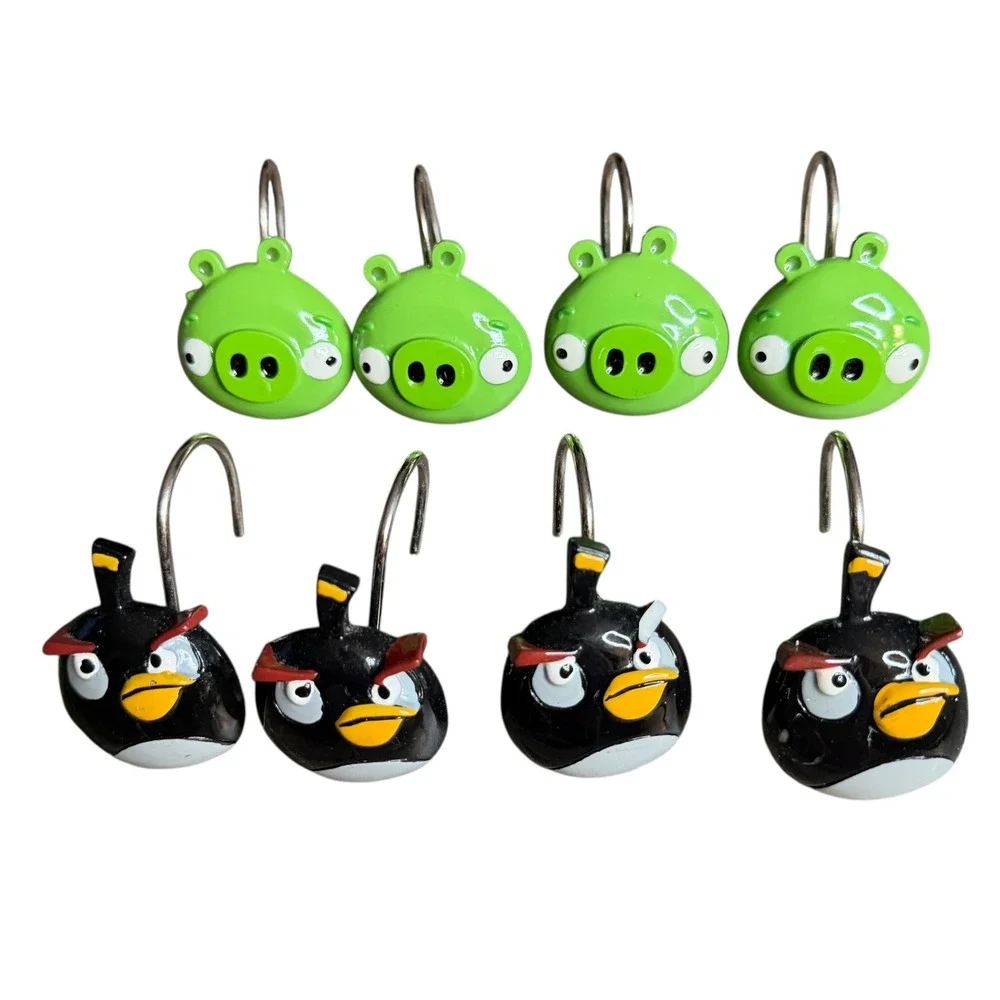 Angry Birds Shower Curtain Hooks Set of 12 Rovio 2013 Red Black Green Pig Decor